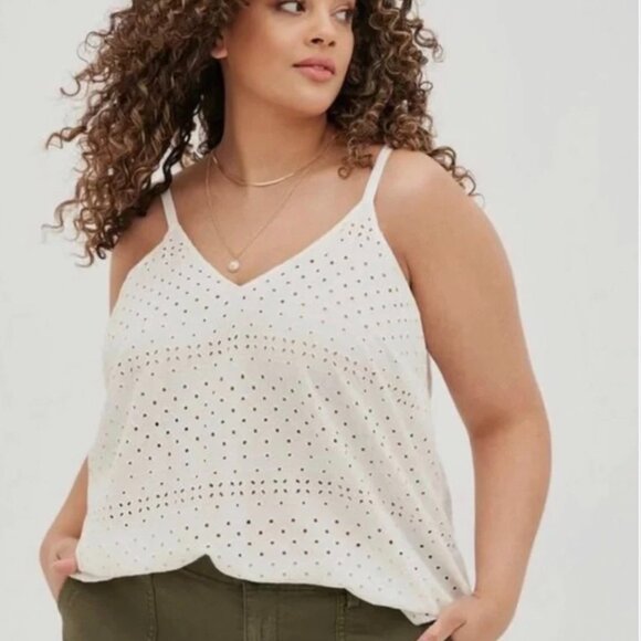 torrid Tops - Torrid Eyelet Tank Top Womens Plus Size 1 Cream Boho Sleeveless Summer Blouse